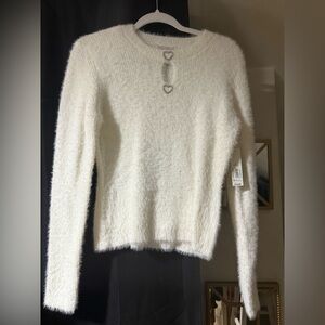 Elegant White Sweater with Heart Detail